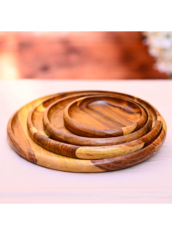 طقم تقديم دائري مصنوع من خشب السرسوع الطبيعي - Image 1